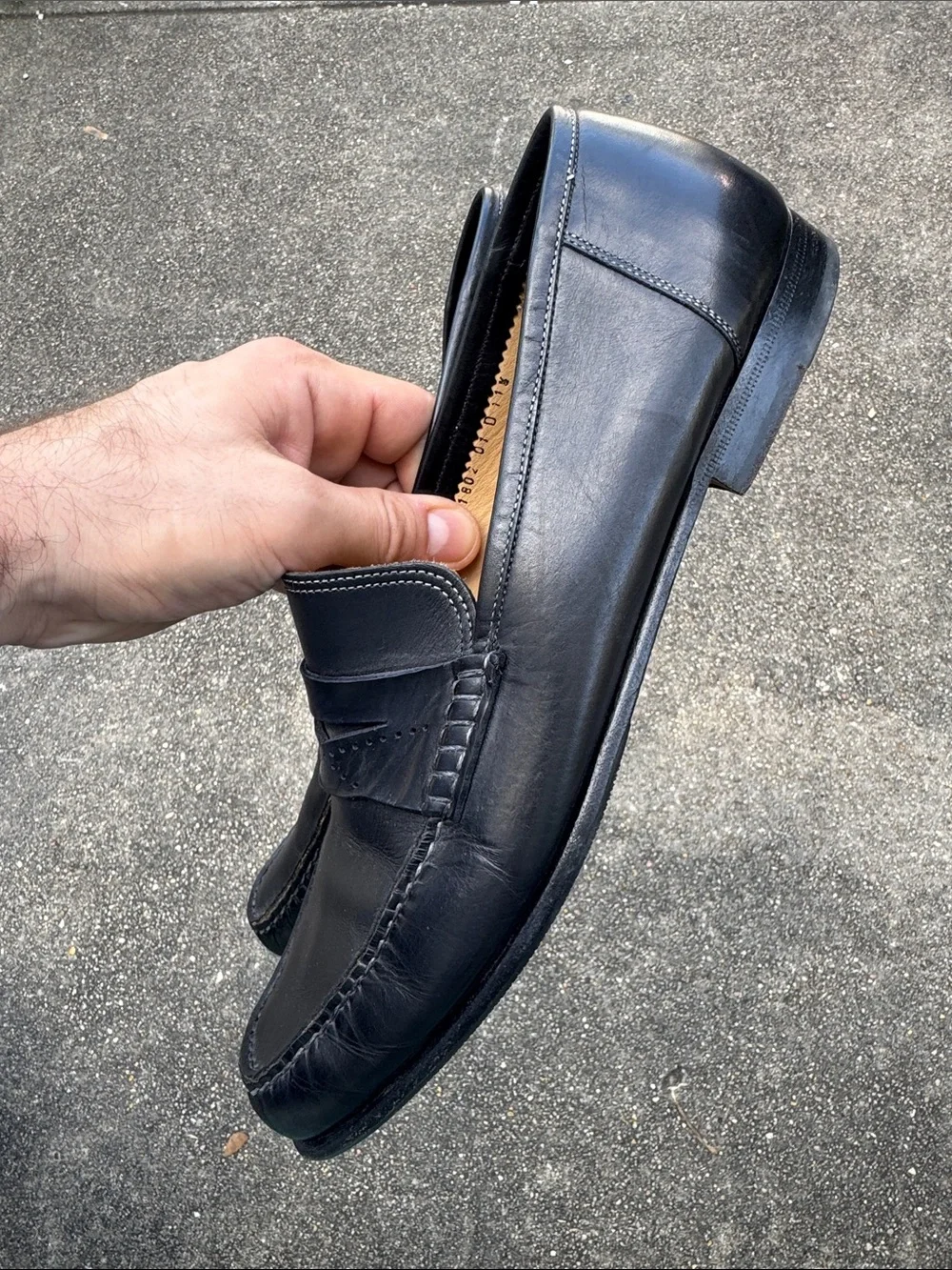 Santoni Black Leather Penny Loafers Size 11.5D - Made In Italy